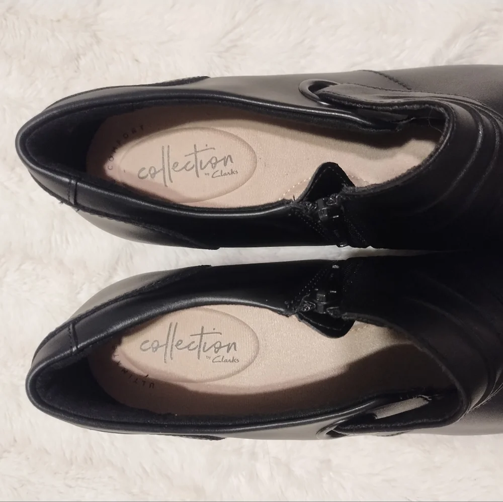 Clarks Emslie Willa Black Leather Booties Shoes 8.5 - Picture 5 of 6